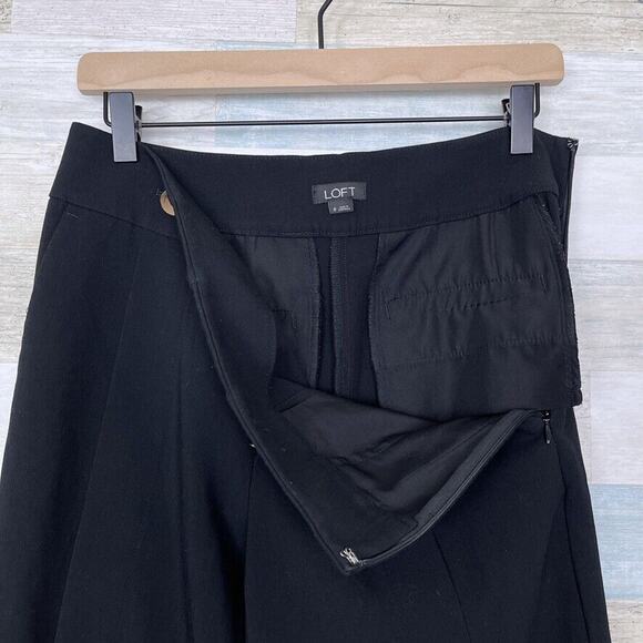 LOFT Fluid Crop Button Tab Pants Black Mid Rise Wide Leg Ponte Stretch Womens 0 - Picture 3 of 8